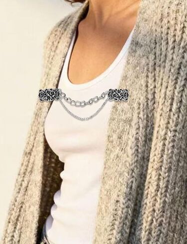 Tornito Vintage Sweater Shawl Chain Clips Retro Shirt Collar Lapel Holders Decorations With Hanging Chain Cardigan Cloak Dress Chain Clips CZ Wings Pearl Leaf Flower Patterns Brooch Pins for Women Men in Saudi Arabia