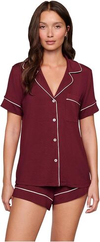 Eberjey Womens, Gisele Relaxed Short Pj Set, Graphite/Sorbet Pink, X-Large in Kuwait