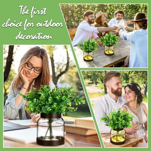 2 Set Vintage Glass Vase Rustic Farmhouse Lantern Decor with Artificial Plants Lights Decorative Clear Vase for Home Decor Floral Arrangement Dining Table Centerpieces(Eucalyptus Leaf) in Saudi Arabia