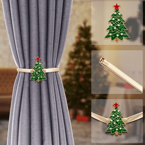 6 Pack Christmas Curtain Tieback Buckle Aluminum Alloy Spring Design Curtain Holdback Carving Design Christmas Curtain Ties for Drapes Curtain Ties Backs Modern Style Decor (Green) in Saudi Arabia