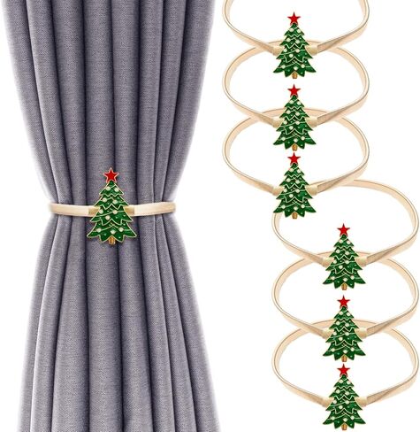 6 Pack Christmas Curtain Tieback Buckle Aluminum Alloy Spring Design Curtain Holdback Carving Design Christmas Curtain Ties for Drapes Curtain Ties Backs Modern Style Decor (Green) in Saudi Arabia