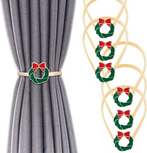 6 Pack Christmas Curtain Tieback Buckle Aluminum Alloy Spring Design Curtain Holdback Carving Design Christmas Curtain Ties for Drapes Curtain Ties Backs Modern Style Decor (Green) in Saudi Arabia