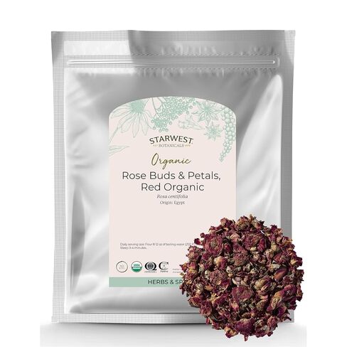 Starwest Botanicals Dried Red Rose Buds & Petals - Edible Flower for Tea, Baking, & Cooking, Use for Soap or Lotions, Certified Kosher - Bulk 1 lb Bag in Saudi Arabia