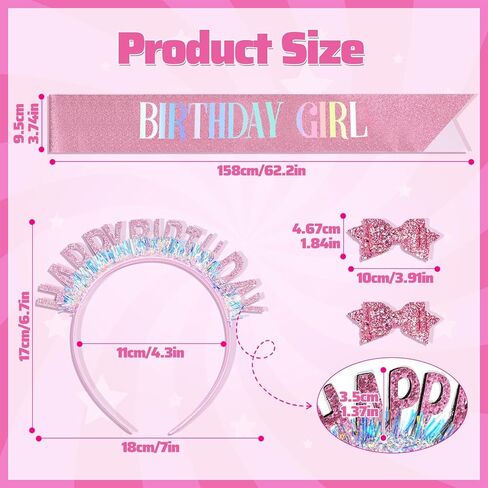 5Pcs Birthday Girls Outfit Set, 3 Layered Tutu Skirt Birthday Girl Sash Headband Hair Bows for Toddler Girls in Saudi Arabia