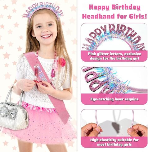5Pcs Birthday Girls Outfit Set, 3 Layered Tutu Skirt Birthday Girl Sash Headband Hair Bows for Toddler Girls in Saudi Arabia