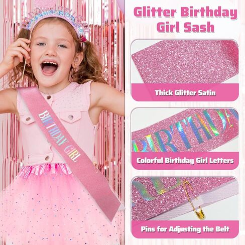 5Pcs Birthday Girls Outfit Set, 3 Layered Tutu Skirt Birthday Girl Sash Headband Hair Bows for Toddler Girls in Saudi Arabia