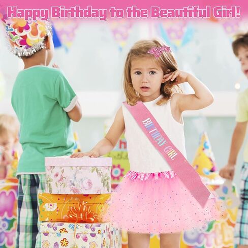 5Pcs Birthday Girls Outfit Set, 3 Layered Tutu Skirt Birthday Girl Sash Headband Hair Bows for Toddler Girls in Saudi Arabia