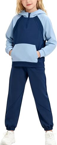 Girls 2 Piece Outfits Tracksuit Quarter Zip Hoodie Long Sleeve Sweatshirt and Sweatpants Set with Pockets in Saudi Arabia