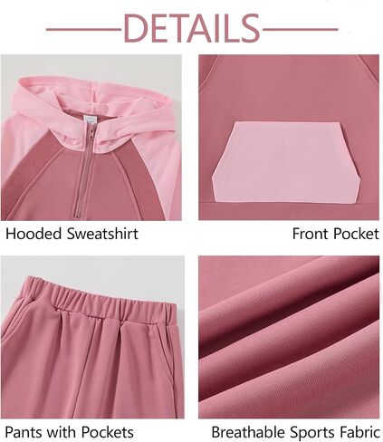 Girls 2 Piece Outfits Tracksuit Quarter Zip Hoodie Long Sleeve Sweatshirt and Sweatpants Set with Pockets in Saudi Arabia
