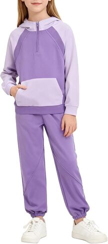Girls 2 Piece Outfits Tracksuit Quarter Zip Hoodie Long Sleeve Sweatshirt and Sweatpants Set with Pockets in Saudi Arabia