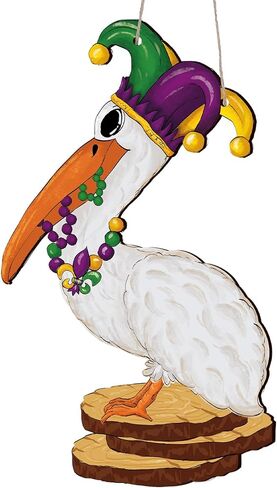 Mardi Gras Sign Front Door Decor New Orleans Carnival Pelican Wooden Hanging Sign Mardi Gras Wood Hanger Masquerade Door Wreath for Holiday Indoor Outdoor Wall Window Decoration in Saudi Arabia