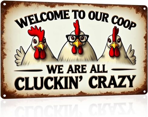 FunnySign Rooster Décor Relax We're All Crazy It's Not Competition Rustic Tin Sign For Home Farm Chicken Coop Decor 8x12 Inch (9709) in Kuwait