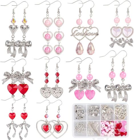 Sunnyclue 1 Box DIY 10 أزواج من حرك صنع مجموعات القوس الوردي سحر الرومانسية عيد الحب يوم السحر زهرة Bowknot Bows Bow Charms Bulk for Jewelry Making Kits Ons Come Women Gifts Holiday Supplies in Saudi Arabia