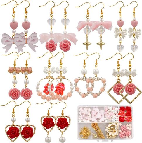 SUNNYCLUE 1 Box DIY 10 Pairs Earring Making Kits Pink Bowknot Charms Romantic Valentines Day Charms Flower Bowknot Beads Bow Charms Bulk for Jewelry Making Kits Adults Women Gifts Holiday Supplies in Saudi Arabia