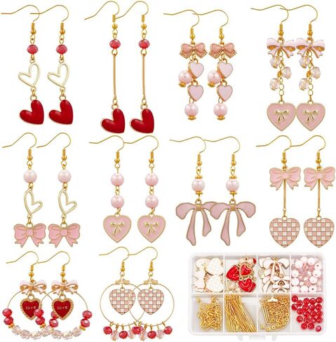 SUNNYCLUE 1 Box DIY 10 Pairs Earring Making Kits Pink Bowknot Charms Romantic Valentines Day Charms Flower Bowknot Beads Bow Charms Bulk for Jewelry Making Kits Adults Women Gifts Holiday Supplies in Saudi Arabia
