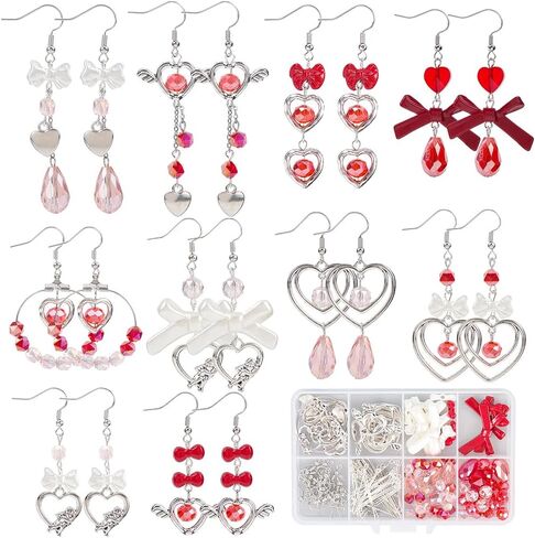 SUNNYCLUE 1 Box DIY 10 Pairs Earring Making Kits Pink Bowknot Charms Romantic Valentines Day Charms Flower Bowknot Beads Bow Charms Bulk for Jewelry Making Kits Adults Women Gifts Holiday Supplies in Saudi Arabia
