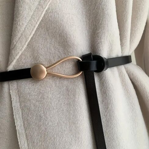 Thin Belt for Women, No-hole Knotted Belt, Adjustable Knot Skinny Belt, Fashion Waist Belt for Dress Shirt-Black in Saudi Arabia