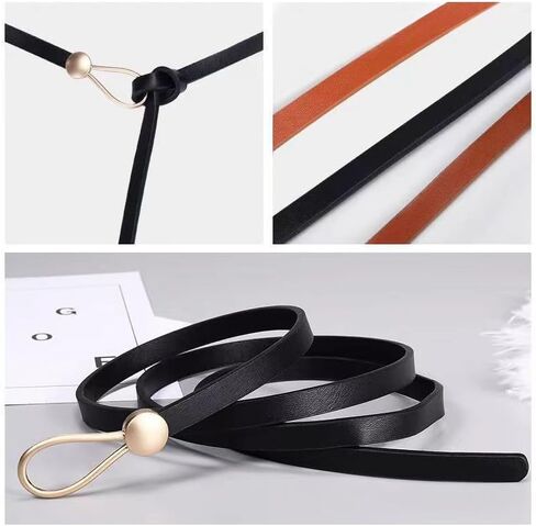 Thin Belt for Women, No-hole Knotted Belt, Adjustable Knot Skinny Belt, Fashion Waist Belt for Dress Shirt-Black in Saudi Arabia