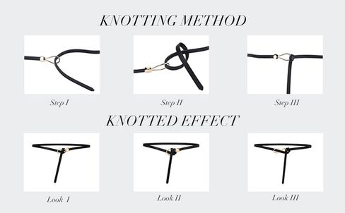 Thin Belt for Women, No-hole Knotted Belt, Adjustable Knot Skinny Belt, Fashion Waist Belt for Dress Shirt-Black in Saudi Arabia