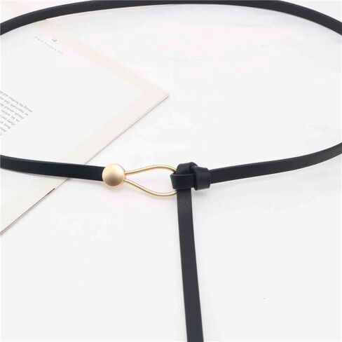 Thin Belt for Women, No-hole Knotted Belt, Adjustable Knot Skinny Belt, Fashion Waist Belt for Dress Shirt-Black in Saudi Arabia