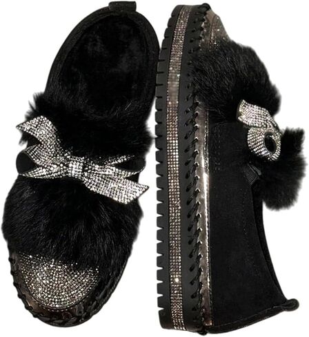Loafers Women Slip On Platform Bow Tie Sparkling Crystal Embellished Casual Walking Shoes Comfortable Fashion Flat Mules in Kuwait