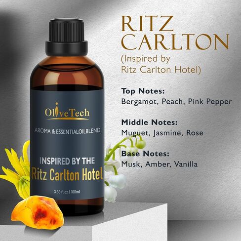 زيت موزع روائح الفنادق مستوحى من رائحة إصدار سويت إليجانس من ريتز كارلتون، زيت عطري للعلاج العطري من أوليف تيك للهواء البارد وموزعات الروائح بالموجات فوق الصوتية، زجاجة زجاجية سعة 100 مل / 3.38 قدم أونصة in Kuwait