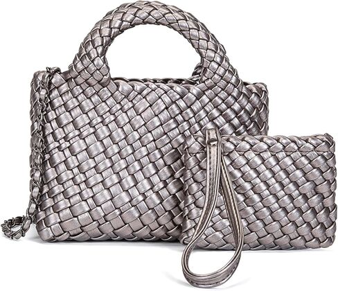 Mini Women's Handmade Woven Tote with Small Wallet Small Size Fashion Bright Color Vegan Leather Casual Tramp Crossbody Bag in Saudi Arabia