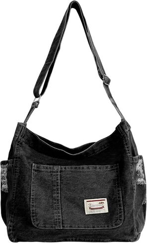 Ripped Denim Bag for Women and Men Large Jean Crossbody Bags With Adjustable Strap Casual Zippered Denim Purse in Saudi Arabia