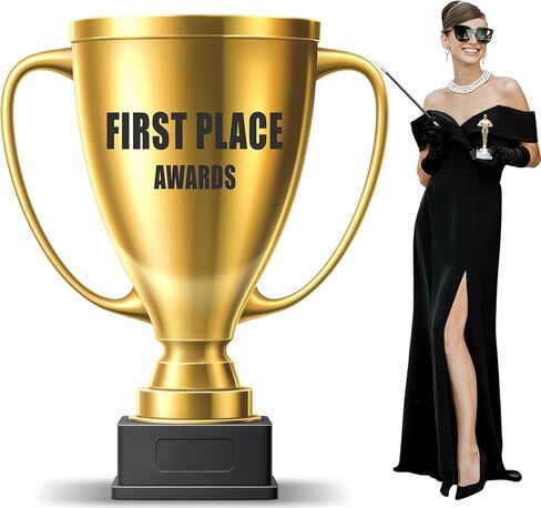 Thyle 5.3 Feet Golden Award Trophy Cup Cardboard Cutout Stand-up Life Size Award Theme Party Decoration Backdrop Photo Props Stand up for Classroom School Rewards Sports Tournament Prizes Party Supply in Saudi Arabia