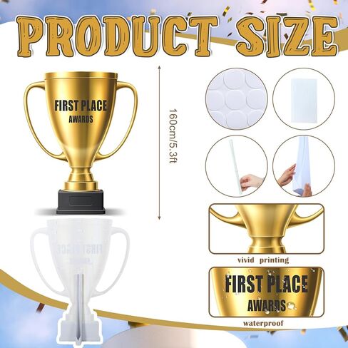 Thyle 5.3 Feet Golden Award Trophy Cup Cardboard Cutout Stand-up Life Size Award Theme Party Decoration Backdrop Photo Props Stand up for Classroom School Rewards Sports Tournament Prizes Party Supply in Saudi Arabia