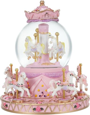 صندوق موسيقى دوكولر كاروسيل هورسز، كرة كريستال كاروسيل مع ضوء RGB، صناديق موسيقى كرة الثلج الموسيقية للفتيات والنساء والأطفال والابنة وعيد الأم والكريسماس وهدية عيد الميلاد - وردي 6/8 أحصنة in Saudi Arabia