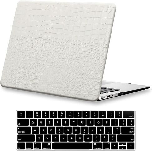 KEROM Compatible with MacBook Air 13 inch Case 2017-2010 Release A1369 A1466, Crocodile Skin Alligator Skin PU Leather Hard Shell Case & Keyboard Cover for Mac Air 13 2010-2017 (Older Version), Black in Saudi Arabia
