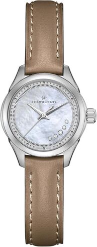 Hamilton Jazzmaster Lady Quartz Women's Watch, 26mm Stainless Steel Case, Swiss Made, Mother of Pearl Dial Analog Wrist Watch for Women, 50m Waterproof, Sapphire Crystal, Cow Leather Strap in Saudi Arabia
