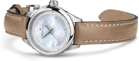 Hamilton Jazzmaster Lady Quartz Women's Watch, 26mm Stainless Steel Case, Swiss Made, Mother of Pearl Dial Analog Wrist Watch for Women, 50m Waterproof, Sapphire Crystal, Cow Leather Strap in Saudi Arabia
