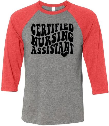 TeesAndTankYou CNA Certified Nursing Assistant Three-Quarter Raglan Sleeve Baseball Shirt Unisex in Saudi Arabia