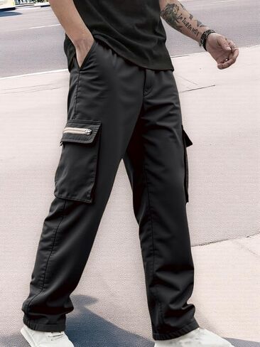 Men's Casual Cargo Pants Elastic Waist with Pockets Hiking Outdoor in Saudi Arabia