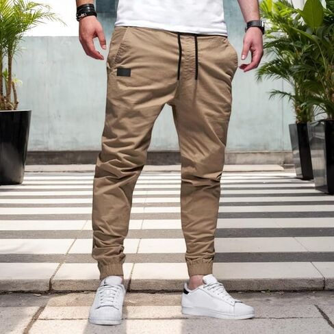 Men's Casual Cargo Pants Hiking Pants Workout Joggers Sweatpants for Men Drawstring Chino Cargo Pants in Saudi Arabia