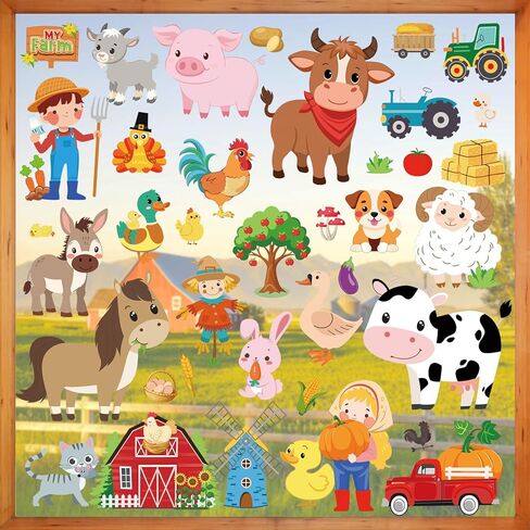 wondever Farm Animals Window Clings Farmhouse Cow Pig Duck Roosters Glass Sticker Decal Anti Collision Double-Side Static Stickers for Home Glass in Saudi Arabia