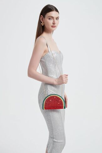 Women Cute Watermelon Rhinestone Evening Bag with Chain Glitter Fruit Crystal Clutch Purse for Party Cocktail Prom in Saudi Arabia