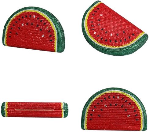 Women Cute Watermelon Rhinestone Evening Bag with Chain Glitter Fruit Crystal Clutch Purse for Party Cocktail Prom in Saudi Arabia