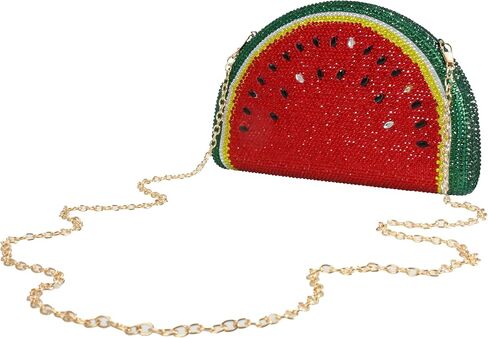 Women Cute Watermelon Rhinestone Evening Bag with Chain Glitter Fruit Crystal Clutch Purse for Party Cocktail Prom in Saudi Arabia