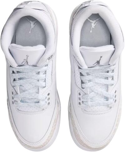 حذاء Air Jordan 3 Retro Big للأطفال باللون الأبيض/الأبيض الفضي المعدني in Saudi Arabia