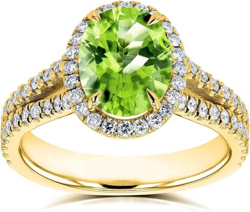 Kobelli Oval Cut Green Peridot and Diamond Halo Split Shank Ring 3 Carats 14k Yellow Gold in Saudi Arabia