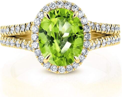Kobelli Oval Cut Green Peridot and Diamond Halo Split Shank Ring 3 Carats 14k Yellow Gold in Saudi Arabia