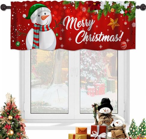 Christmas Valances Windows Curtains Xmas Snowman Tree Rod Pocket Kitchen Valance Window Treatments Winter Holiday Christmas Decor Short Curtains for Living Room Bedroom 54x18 in in Saudi Arabia