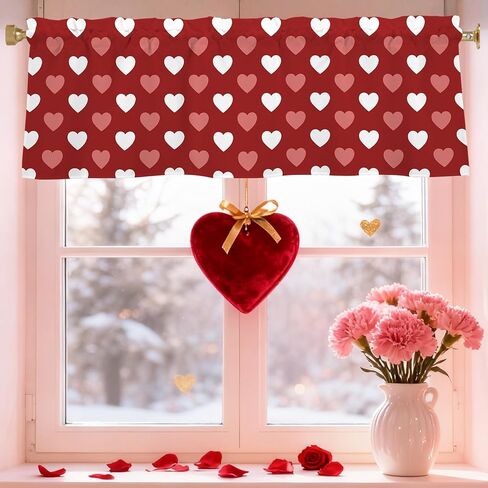 Valentines Day Hearts Valances for Windows 54x18 Inch red-Pink Heart Curtain Valance for Kitchen Bathroom Bedroom Living Room Decor in Kuwait