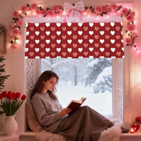 Valentines Day Hearts Valances for Windows 54x18 Inch red-Pink Heart Curtain Valance for Kitchen Bathroom Bedroom Living Room Decor in Kuwait