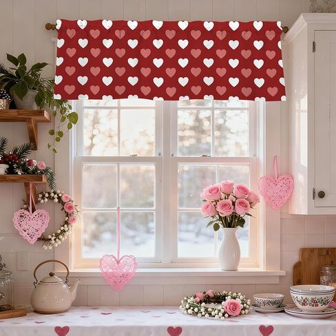 Valentines Day Hearts Valances for Windows 54x18 Inch red-Pink Heart Curtain Valance for Kitchen Bathroom Bedroom Living Room Decor in Kuwait