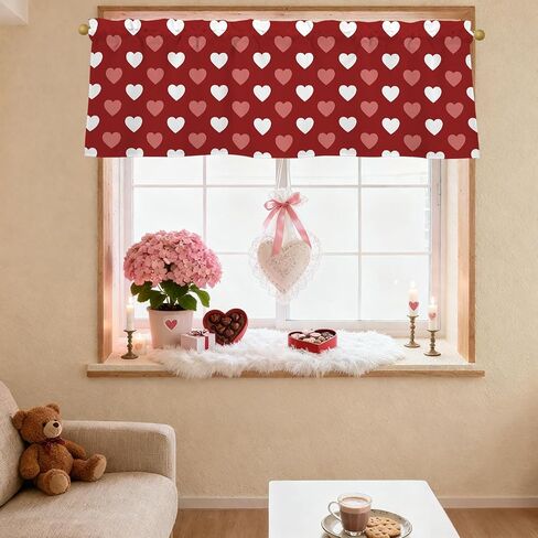 Valentines Day Hearts Valances for Windows 54x18 Inch red-Pink Heart Curtain Valance for Kitchen Bathroom Bedroom Living Room Decor in Kuwait