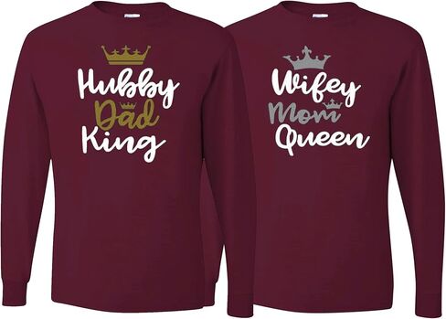 wild custom apparel Hubby Dad King Wife Mom Queen Best Matching Couples Long Sleeve Shirt in Saudi Arabia